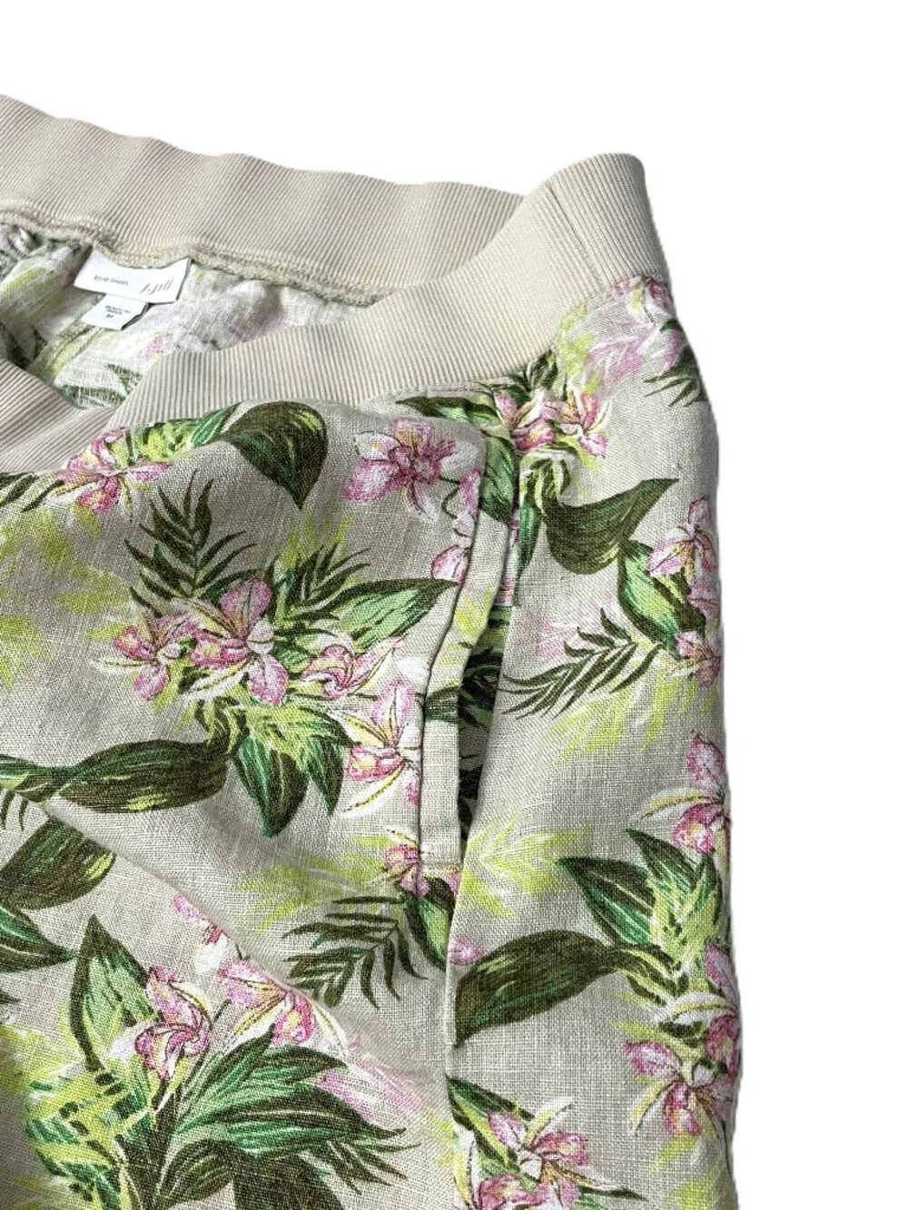 J. Jill Love Linen Cropped Capri Pants Medium Pull On Floral Tropical Pockets
